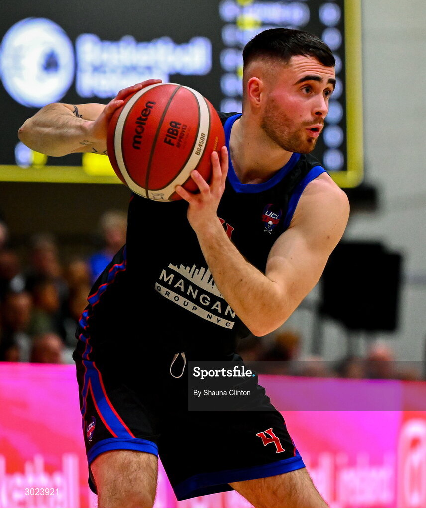 18 January 2025; Scott Hannigan of UCC Demons during the Basketball Ireland Men's Pat Duffy National Cup final match between Killester and UCC Demons at the National Basketball Arena in Tallaght, Dublin. Photo by Shauna Clinton/Sportsfile