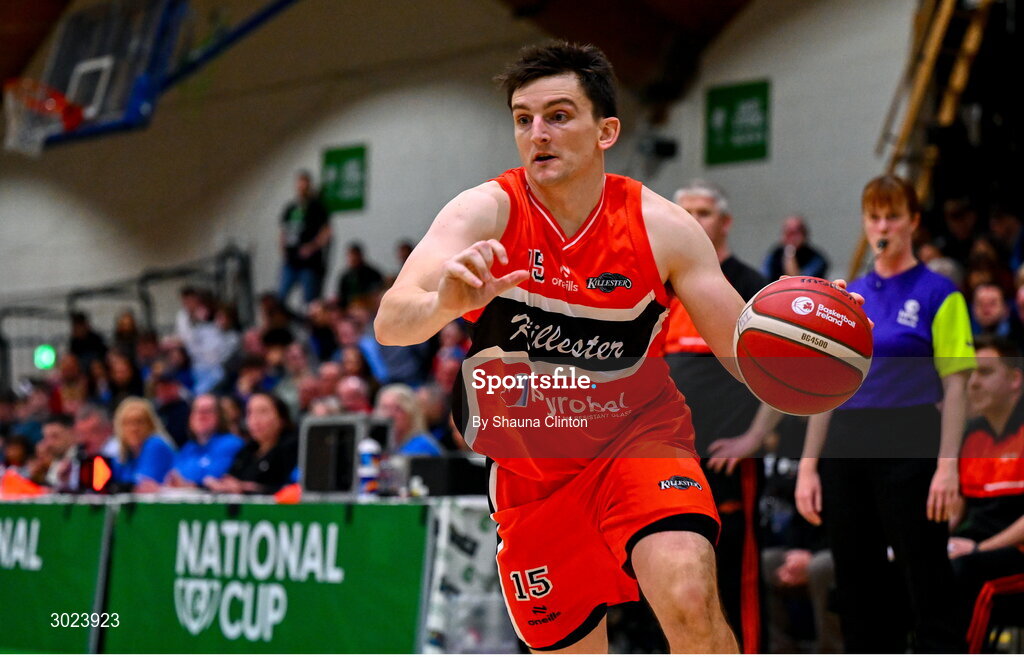 18 January 2025; Ciaran Roe of Killester during the Basketball Ireland Men's Pat Duffy National Cup final match between Killester and UCC Demons at the National Basketball Arena in Tallaght, Dublin. Photo by Shauna Clinton/Sportsfile