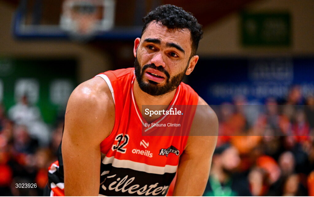 18 January 2025; Kason Harrell of Killester after his side's victory in the Basketball Ireland Men's Pat Duffy National Cup final match between Killester and UCC Demons at the National Basketball Arena in Tallaght, Dublin. Photo by Shauna Clinton/Sportsfile