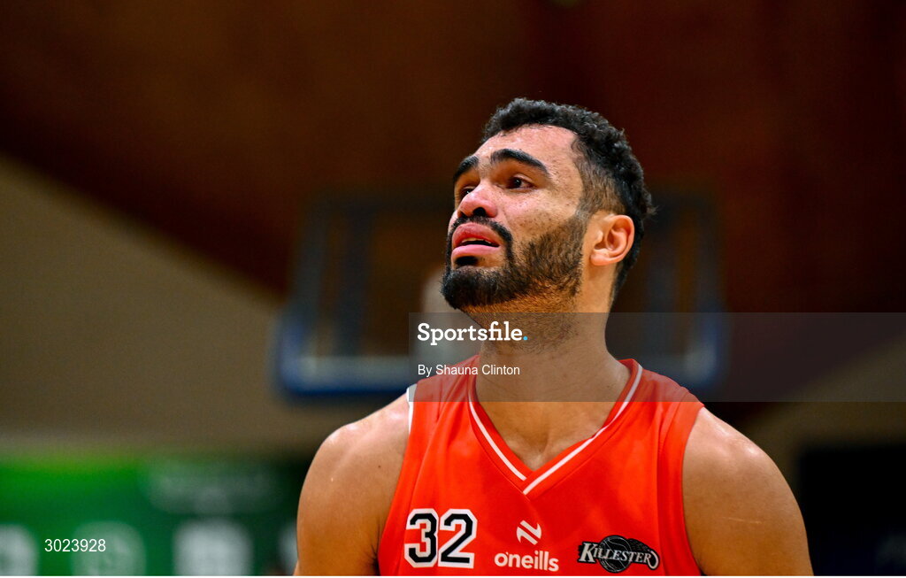 18 January 2025; Kason Harrell of Killester after his side's victory in the Basketball Ireland Men's Pat Duffy National Cup final match between Killester and UCC Demons at the National Basketball Arena in Tallaght, Dublin. Photo by Shauna Clinton/Sportsfile