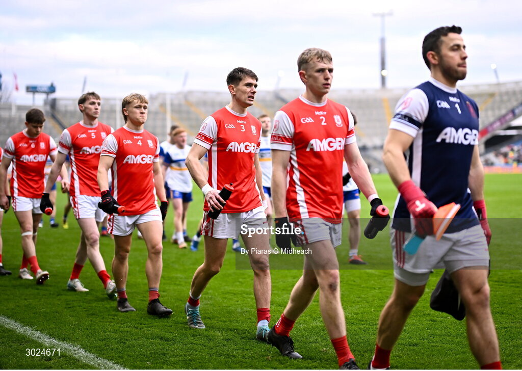 19 January 2025; Michael Fitzsimons of Cuala, 3, in the parade with team-mates before the AIB GAA Football All-Ireland Senior Club Championship final match between Cuala and Errigal Ciarán at Croke Park in Dublin. Photo by Piaras Ó Mídheach/Sportsfile
