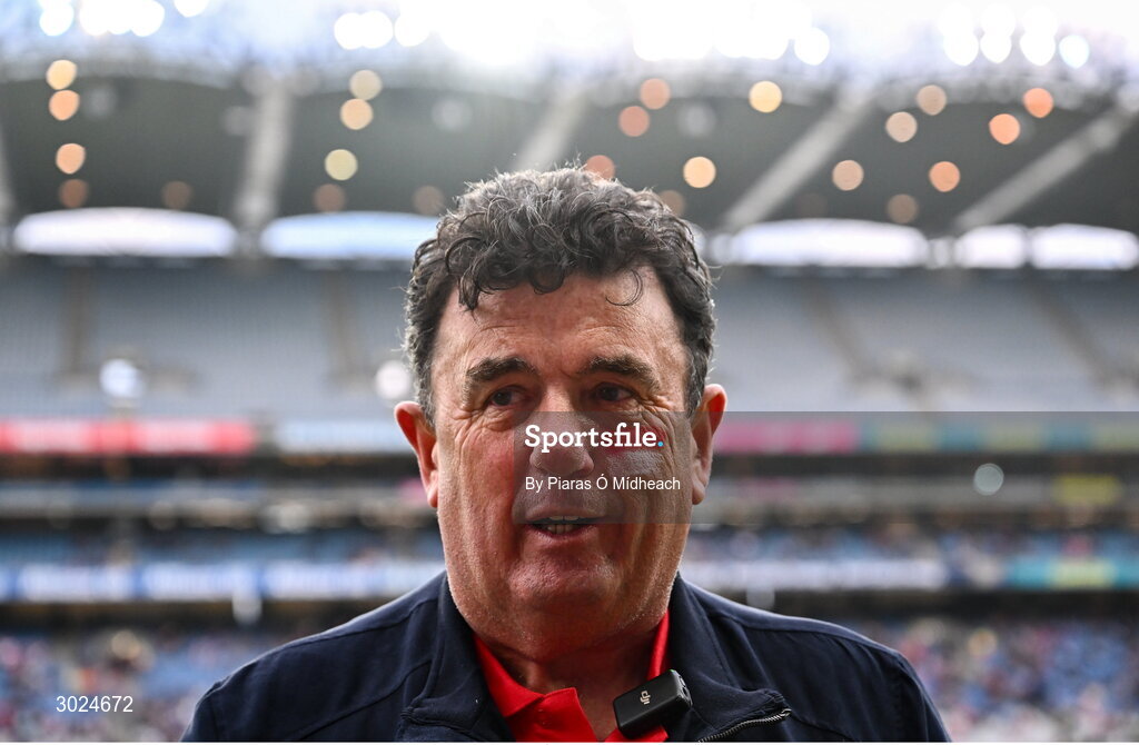 19 January 2025; Cuala supporter Des Cahill at the AIB GAA Football All-Ireland Senior Club Championship final match between Cuala and Errigal Ciarán at Croke Park in Dublin. Photo by Piaras Ó Mídheach/Sportsfile