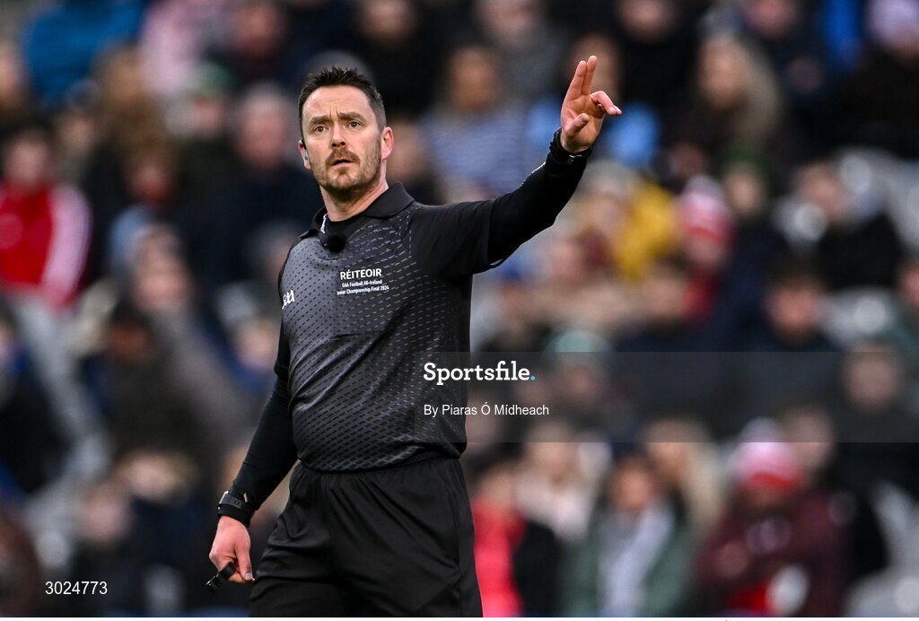 19 January 2025; Referee Paddy Neilan during the AIB GAA Football All-Ireland Senior Club Championship final match between Cuala and Errigal Ciarán at Croke Park in Dublin. Photo by Piaras Ó Mídheach/Sportsfile