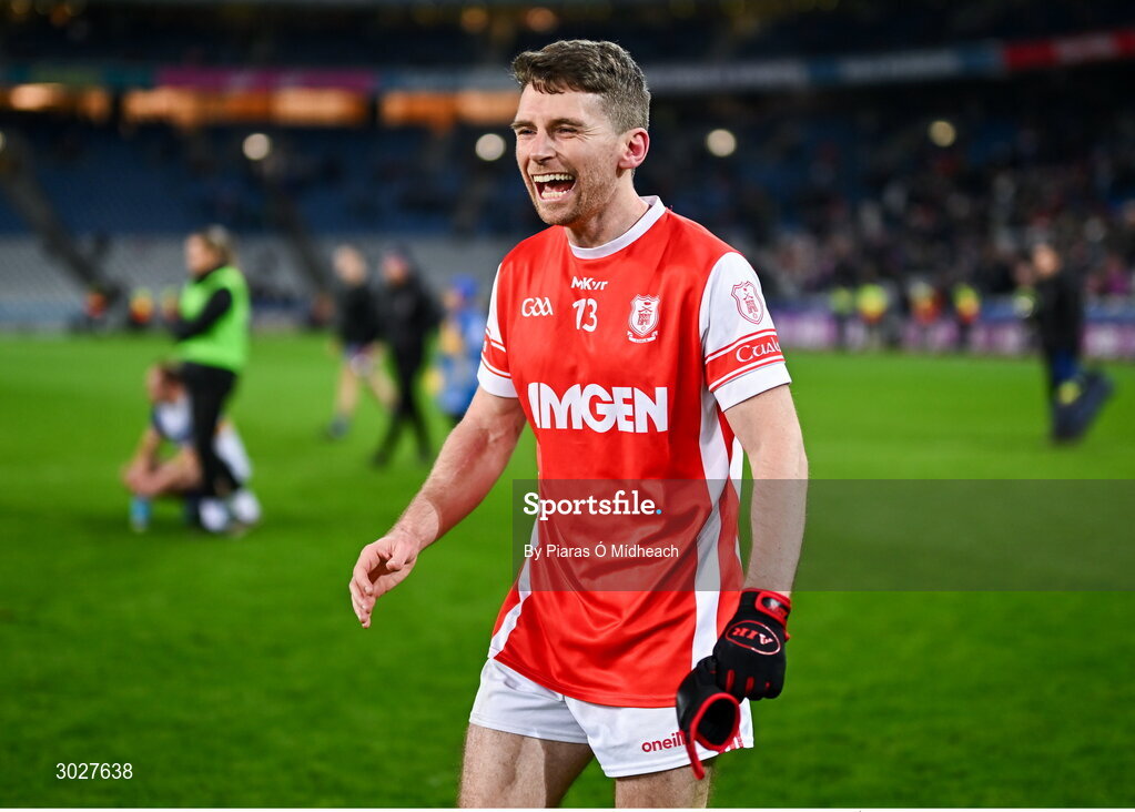 19 January 2025; Luke Keating of Cuala celebrates after his side's victory in the AIB GAA Football All-Ireland Senior Club Championship final match between Cuala and Errigal Ciarán at Croke Park in Dublin. Photo by Piaras Ó Mídheach/Sportsfile