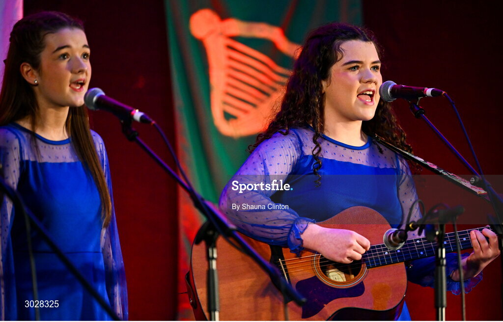 25 January 2025; The Clann na nGael team, including Bláthnaid Ní Dheoráin, Líle Ní Labhraí, Seoidín Marsden, Cáit Ní Labhraí and Enya Ní Dheoráin, representing Armagh and Ulster, in the Bailéad-Ghrúpa competition during the Scór na nÓg 2024-25 All-Ireland Finals at the Hillgrove Hotel, Monaghan. Photo by Shauna Clinton/Sportsfile