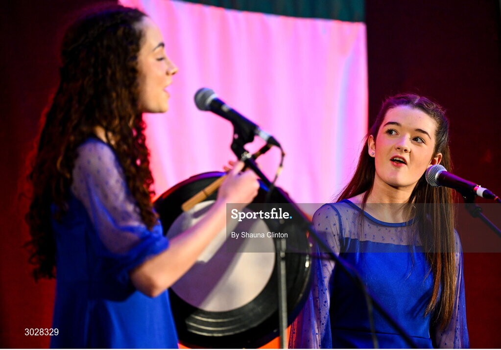 25 January 2025; The Clann na nGael team, including Bláthnaid Ní Dheoráin, Líle Ní Labhraí, Seoidín Marsden, Cáit Ní Labhraí and Enya Ní Dheoráin, representing Armagh and Ulster, in the Bailéad-Ghrúpa competition during the Scór na nÓg 2024-25 All-Ireland Finals at the Hillgrove Hotel, Monaghan. Photo by Shauna Clinton/Sportsfile