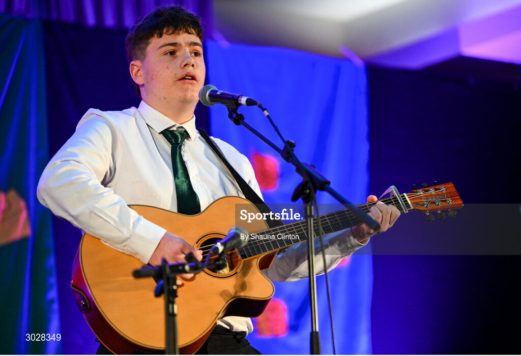 25 January 2025; Dara Mac Cába of Seamróga an Mhuilinn Chearr, representing Westmeath and Leinster, in the Amhránaíocht Aonair competition during the Scór na nÓg 2024-25 All-Ireland Finals at the Hillgrove Hotel, Monaghan. Photo by Shauna Clinton/Sportsfile