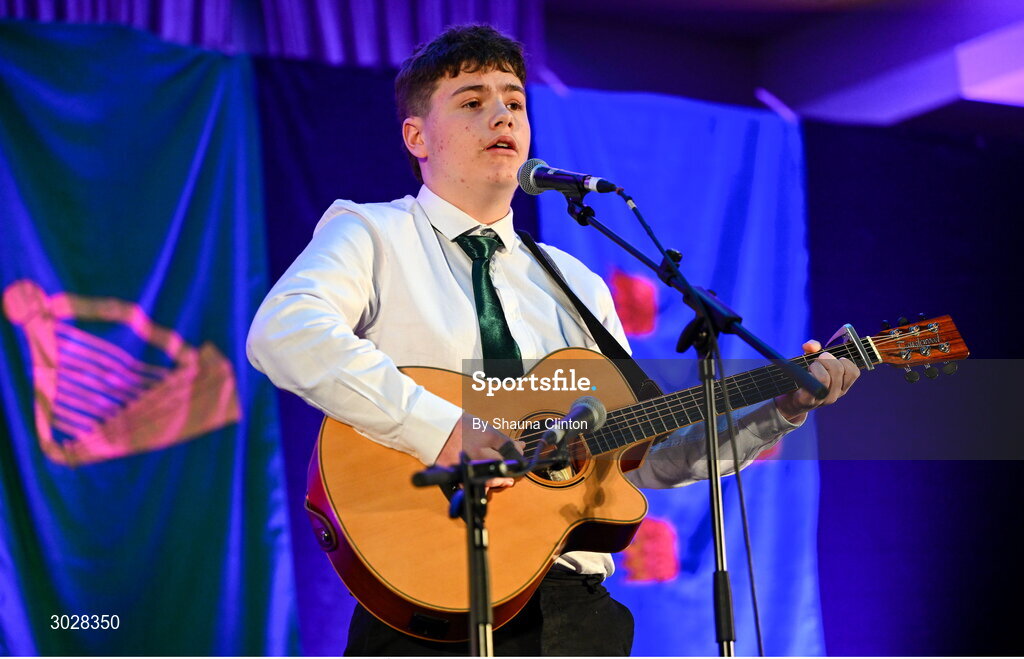 25 January 2025; Dara Mac Cába of Seamróga an Mhuilinn Chearr, representing Westmeath and Leinster, in the Amhránaíocht Aonair competition during the Scór na nÓg 2024-25 All-Ireland Finals at the Hillgrove Hotel, Monaghan. Photo by Shauna Clinton/Sportsfile