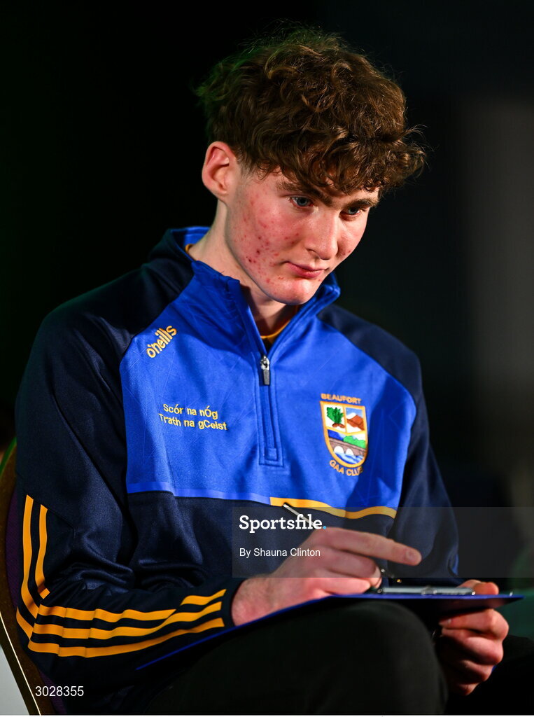 25 January 2025; The Lios an Phúca team, including Cormac O Sullivan, Fionn O Sullivan, Darragh Doyle and Colm Galvin, representing Kerry and Munster, in the Tráth na gCeist competition during the Scór na nÓg 2024-25 All-Ireland Finals at the Hillgrove Hotel, Monaghan. Photo by Shauna Clinton/Sportsfile
