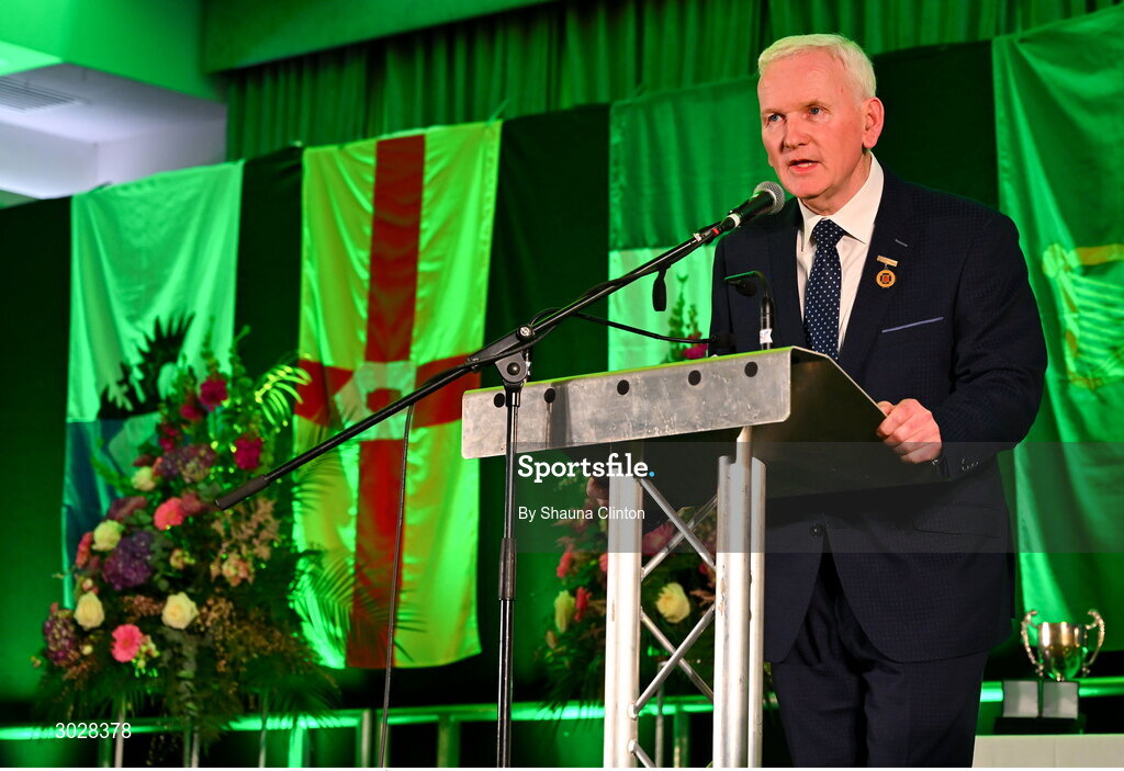 25 January 2025; Uachtarán Chomhairle Uladh C.L.G Micheál Mag Eochagáin during the Scór na nÓg 2024-25 All-Ireland Finals at the Hillgrove Hotel, Monaghan. Photo by Shauna Clinton/Sportsfile