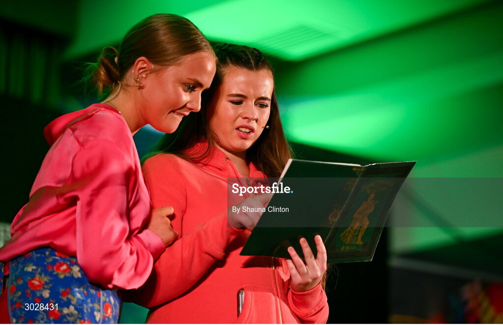 25 January 2025; The Naomh Séamus team, including Sarah Marie O Sullivan, Holly Murray, Abbie Murray, Caitlin McCarthy, Meadbh McCarthy, Eoin Whetten, Shannon Griffin and Lily Hayes, representing Cork and Munster, in the Nuachleas competition during the Scór na nÓg 2024-25 All-Ireland Finals at the Hillgrove Hotel, Monaghan. Photo by Shauna Clinton/Sportsfile
