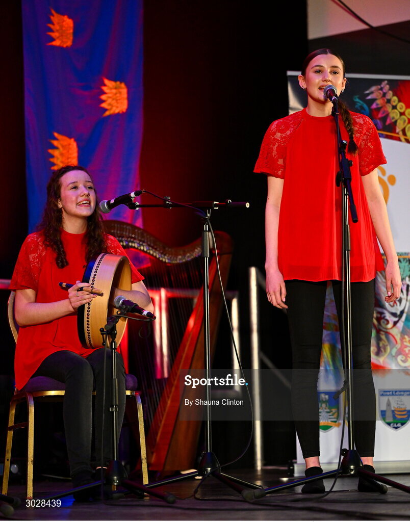 25 January 2025; The CLG Daibhéid na Muaidhe team, including Conor Fox, Niamh Doherty, Shona Fox, Laoise Doherty and Clodagh Timlin, representing Mayo and Connacht, in the Bailéad-Ghrúpa competition during the Scór na nÓg 2024-25 All-Ireland Finals at the Hillgrove Hotel, Monaghan. Photo by Shauna Clinton/Sportsfile
