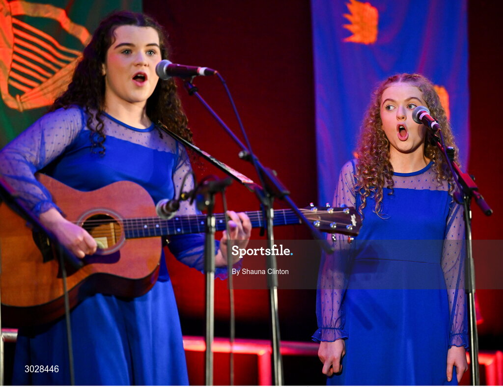 25 January 2025; The Clann na nGael team, including Bláthnaid Ní Dheoráin, Líle Ní Labhraí, Seoidín Marsden, Cáit Ní Labhraí and Enya Ní Dheoráin, representing Armagh and Ulster, in the Bailéad-Ghrúpa competition during the Scór na nÓg 2024-25 All-Ireland Finals at the Hillgrove Hotel, Monaghan. Photo by Shauna Clinton/Sportsfile