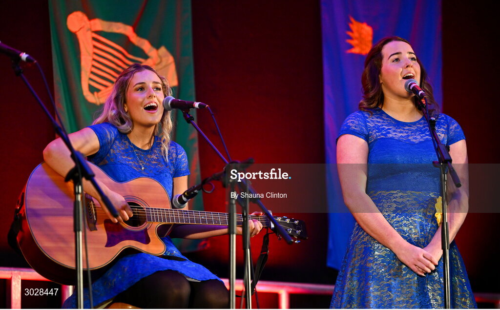 25 January 2025; The Gleann Fleisce team, including Aoise O Donoghue, Muireann Healy, Abbey Cronin, Cliona Moynihan and Patrick Mullane, representing Kerry and Munster, in the Bailéad-Ghrúpa competition during the Scór na nÓg 2024-25 All-Ireland Finals at the Hillgrove Hotel, Monaghan. Photo by Shauna Clinton/Sportsfile