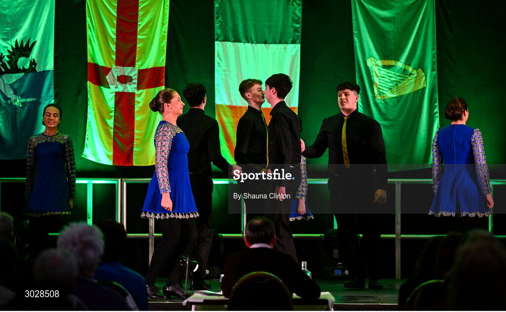 25 January 2025; The An Spá team, including Ciara Lawlor, Siofra Brosnan, Aine O Sullivan, Ciara O Donoghue, Darragh Brosnan, Diarmuid Ó Donovan, Colm O Connor and Oisin Ó Sullivan, representing Kerry and Munster, in the Rince Seit competition during the Scór na nÓg 2024-25 All-Ireland Finals at the Hillgrove Hotel, Monaghan. Photo by Shauna Clinton/Sportsfile