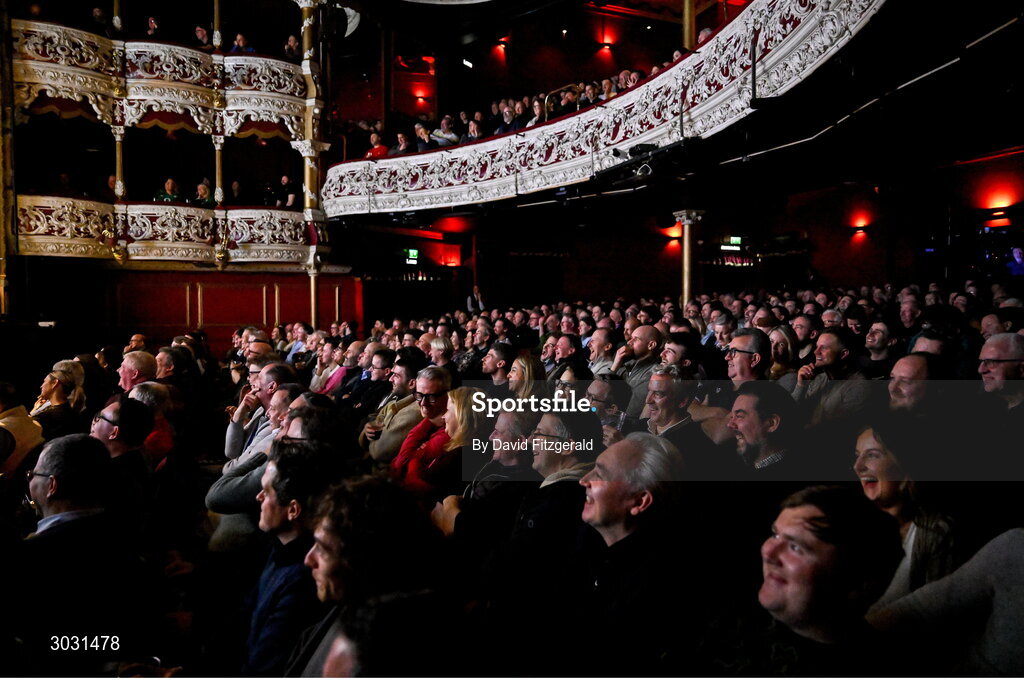 29 January 2025; Spectators during a special Off the Ball Roadshow event at the Olympia Theatre in Dublin. Photo by David Fitzgerald/Sportsfile