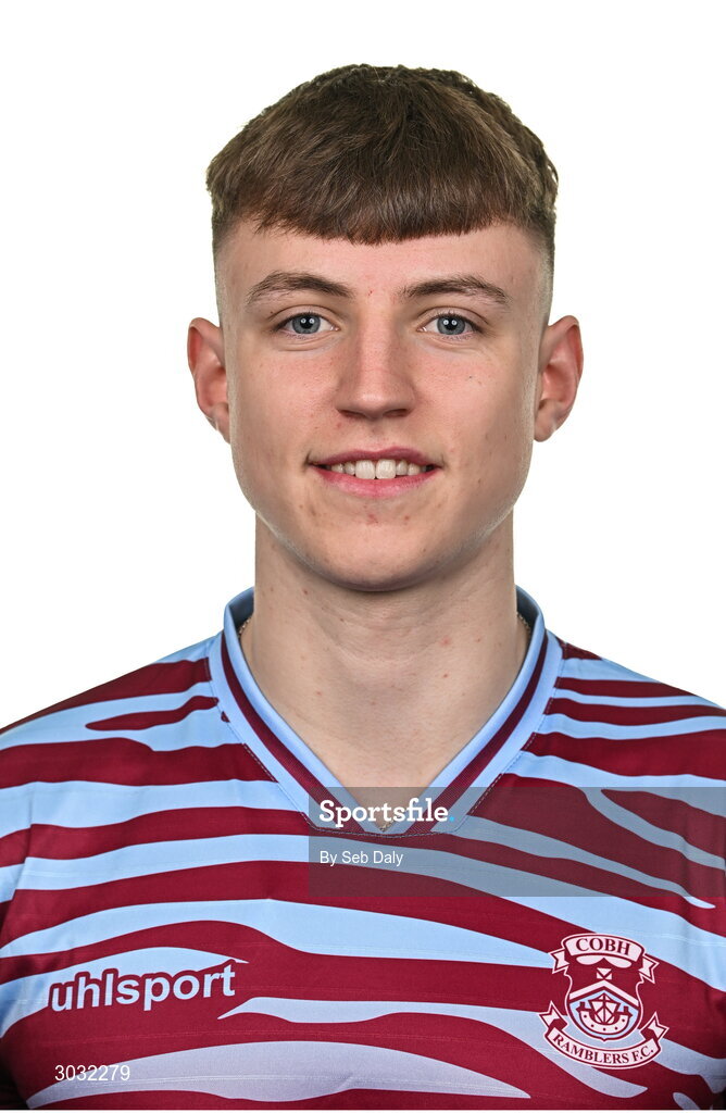 29 January 2025; Tiernan O’Brien during a Cobh Ramblers squad portraits session at The Commodore Hotel in Cobh, Cork. Photo by Seb Daly/Sportsfile