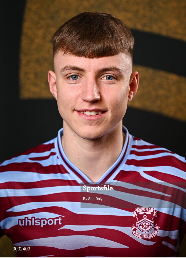 29 January 2025; Tiernan O’Brien during a Cobh Ramblers squad portraits session at The Commodore Hotel in Cobh, Cork. Photo by Seb Daly/Sportsfile