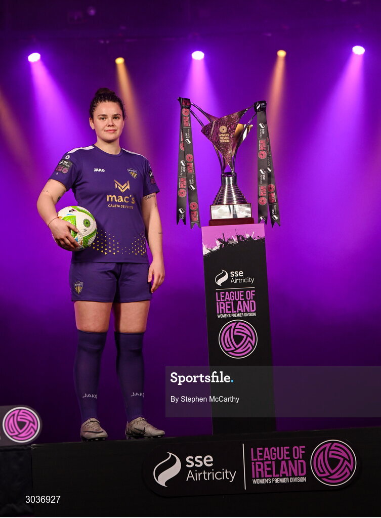 5 February 2025; Ciara Rossiter of Wexford during the SSE Airtricity Men’s Premier Division, SSE Airtricity Men’s First Division and SSE Airtricity Women’s Premier Division Launch 2025 at Mansion House in Dublin. Photo by Stephen McCarthy/Sportsfile