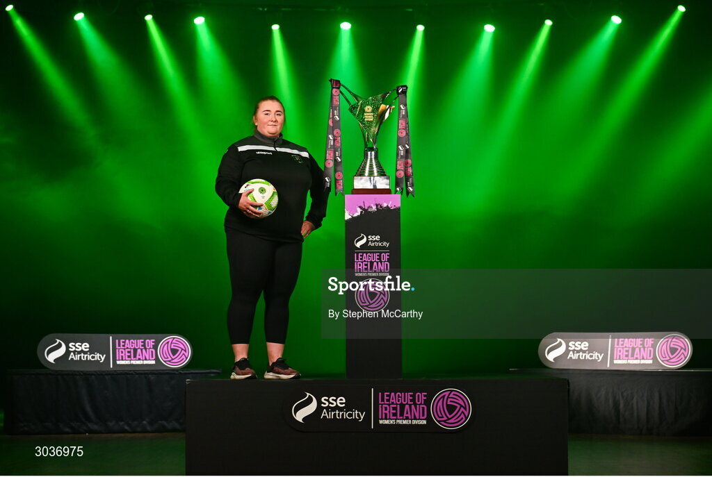 5 February 2025; Peamount United first team coach Emma Donohoe during the SSE Airtricity Men’s Premier Division, SSE Airtricity Men’s First Division and SSE Airtricity Women’s Premier Division Launch 2025 at Mansion House in Dublin. Photo by Stephen McCarthy/Sportsfile