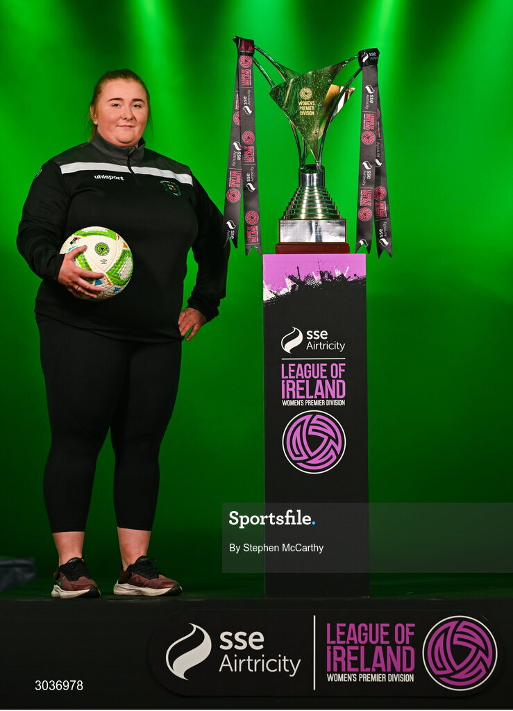 5 February 2025; Peamount United first team coach Emma Donohoe during the SSE Airtricity Men’s Premier Division, SSE Airtricity Men’s First Division and SSE Airtricity Women’s Premier Division Launch 2025 at Mansion House in Dublin. Photo by Stephen McCarthy/Sportsfile