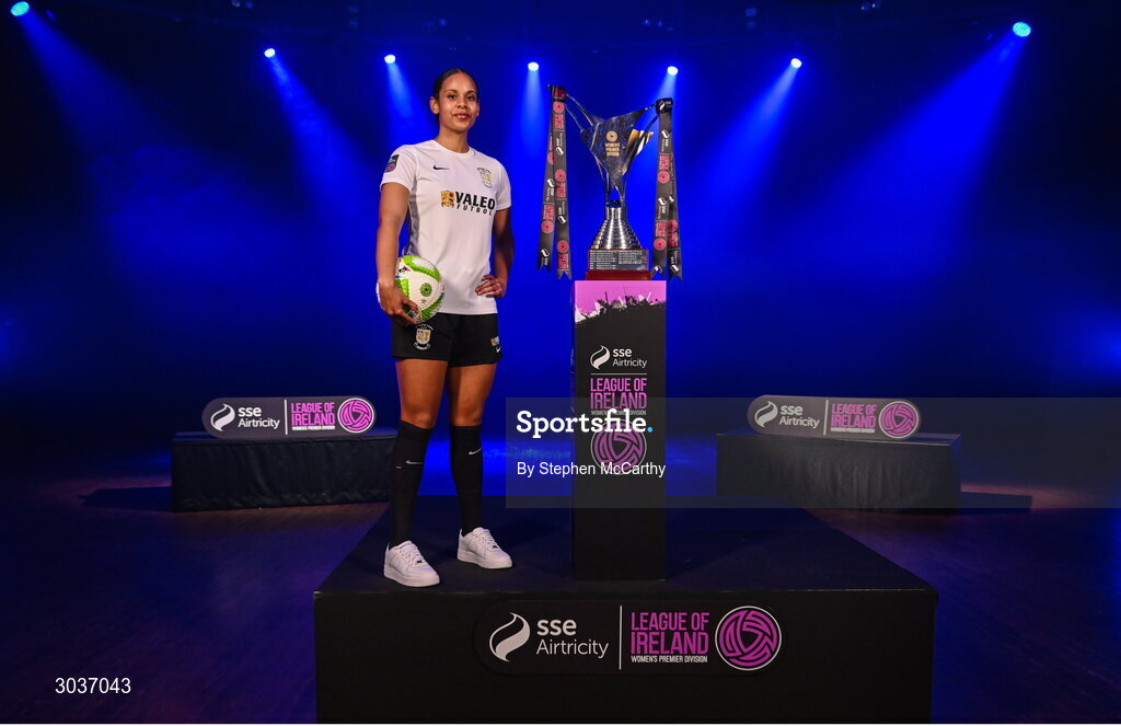 5 February 2025; Izzy Groves of Athlone Town during the SSE Airtricity Men’s Premier Division, SSE Airtricity Men’s First Division and SSE Airtricity Women’s Premier Division Launch 2025 at Mansion House in Dublin. Photo by Stephen McCarthy/Sportsfile