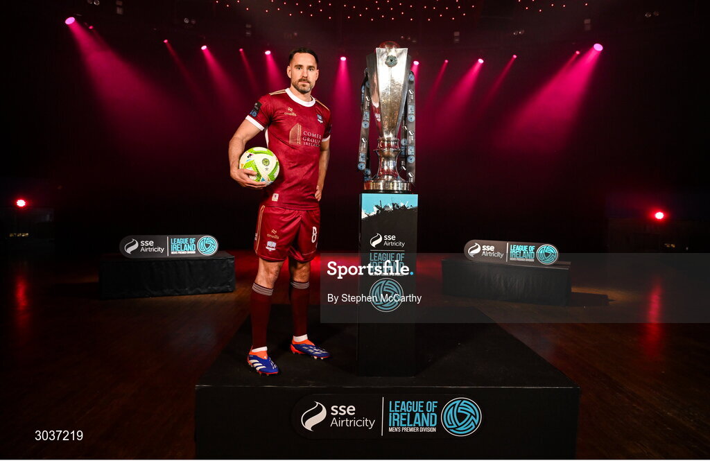 5 February 2025; Greg Cunningham of Galway United during the SSE Airtricity Men’s Premier Division, SSE Airtricity Men’s First Division and SSE Airtricity Women’s Premier Division Launch 2025 at Mansion House in Dublin. Photo by Stephen McCarthy/Sportsfile