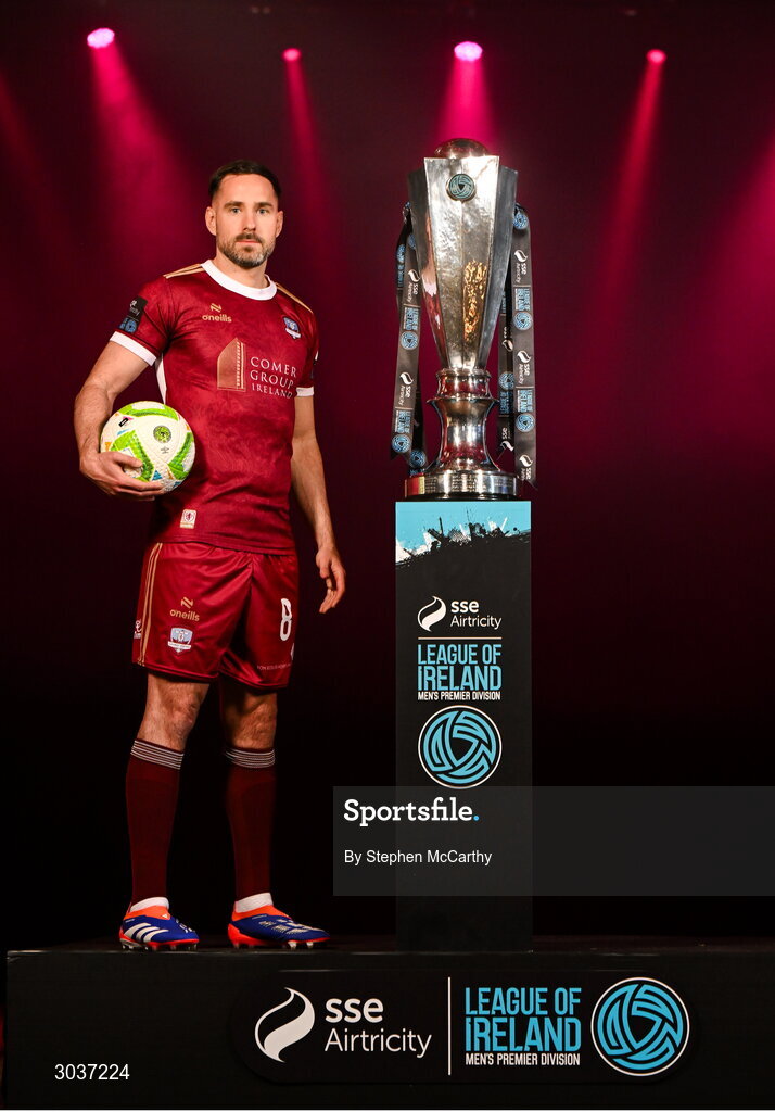 5 February 2025; Greg Cunningham of Galway United during the SSE Airtricity Men’s Premier Division, SSE Airtricity Men’s First Division and SSE Airtricity Women’s Premier Division Launch 2025 at Mansion House in Dublin. Photo by Stephen McCarthy/Sportsfile