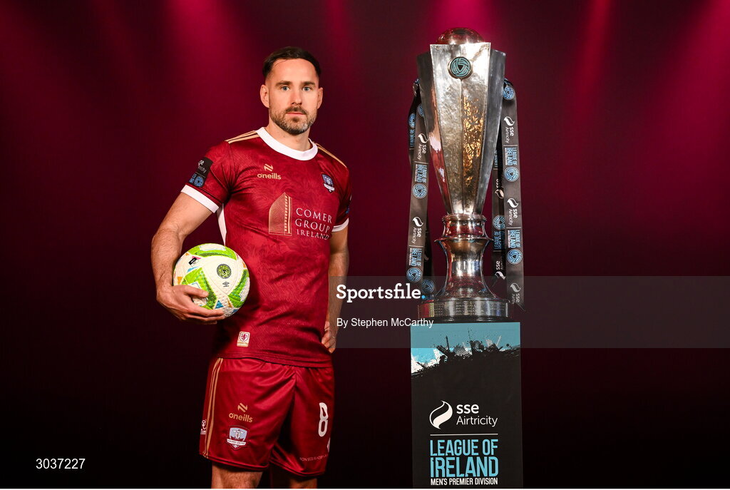 5 February 2025; Greg Cunningham of Galway United during the SSE Airtricity Men’s Premier Division, SSE Airtricity Men’s First Division and SSE Airtricity Women’s Premier Division Launch 2025 at Mansion House in Dublin. Photo by Stephen McCarthy/Sportsfile