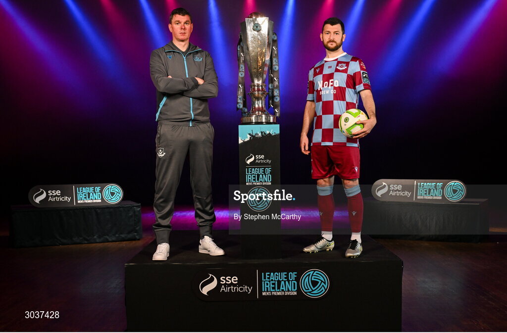 5 February 2025; Drogheda United manager Kevin Doherty and Ryan Brennan of Drogheda United during the SSE Airtricity Men’s Premier Division, SSE Airtricity Men’s First Division and SSE Airtricity Women’s Premier Division Launch 2025 at Mansion House in Dublin. Photo by Stephen McCarthy/Sportsfile