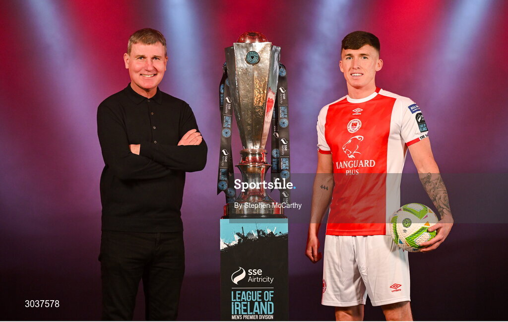 5 February 2025; St Patrick's Athletic manager Stephen Kenny and Joe Redmond of St Patrick's Athletic during the SSE Airtricity Men’s Premier Division, SSE Airtricity Men’s First Division and SSE Airtricity Women’s Premier Division Launch 2025 at Mansion House in Dublin. Photo by Stephen McCarthy/Sportsfile