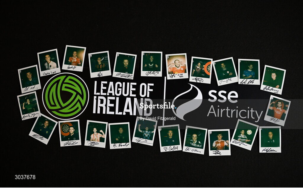 5 February 2025; Polaroids are seen of SSE Airtricity League players and managers during the SSE Airtricity Men’s Premier Division, SSE Airtricity Men’s First Division and SSE Airtricity Women’s Premier Division Launch 2025 at Mansion House in Dublin. Photo by David Fitzgerald/Sportsfile