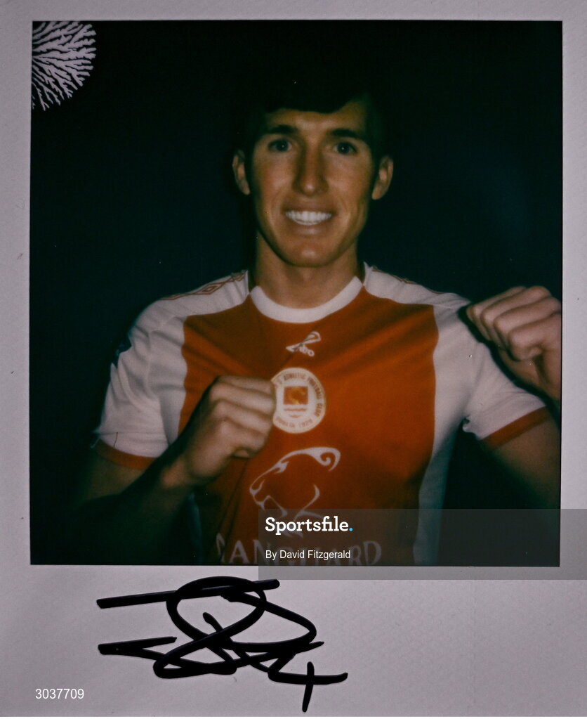 5 February 2025; A polaroid photo of Joe Redmond of St Patrick's Athletic during the SSE Airtricity Men’s Premier Division, SSE Airtricity Men’s First Division and SSE Airtricity Women’s Premier Division Launch 2025 at Mansion House in Dublin. Photo by David Fitzgerald/Sportsfile