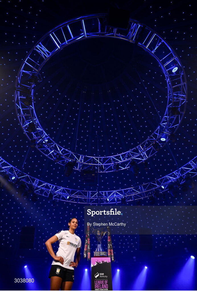 5 February 2025; Izzy Groves of Athlone Town during the SSE Airtricity Men’s Premier Division, SSE Airtricity Men’s First Division and SSE Airtricity Women’s Premier Division Launch 2025 at Mansion House in Dublin. Photo by Stephen McCarthy/Sportsfile