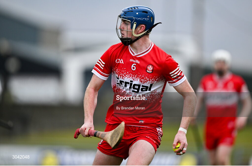 9 February 2025; Conor Coyle of Derry during the Allianz Hurling League Division 2 match between Kerry and Derry at Austin Stack Park in Tralee, Kerry. Photo by Brendan Moran/Sportsfile