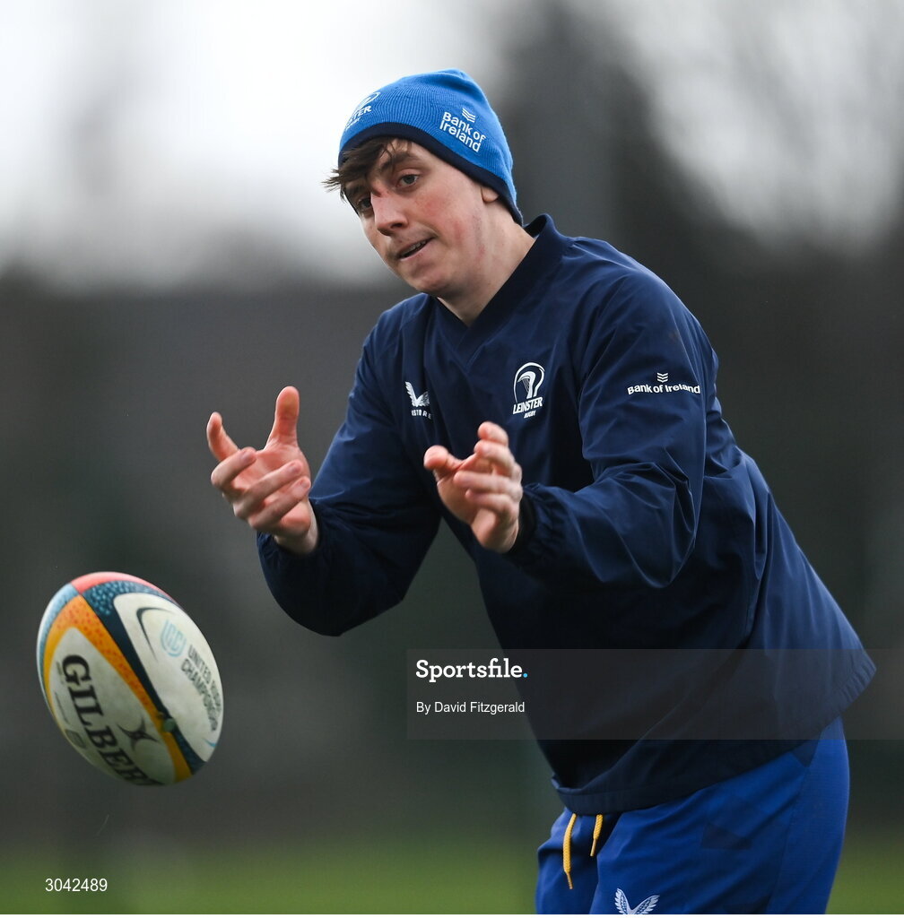 10 February 2025; Charlie Tector during Leinster Rugby squad training at UCD in Dublin. Photo by David Fitzgerald/Sportsfile