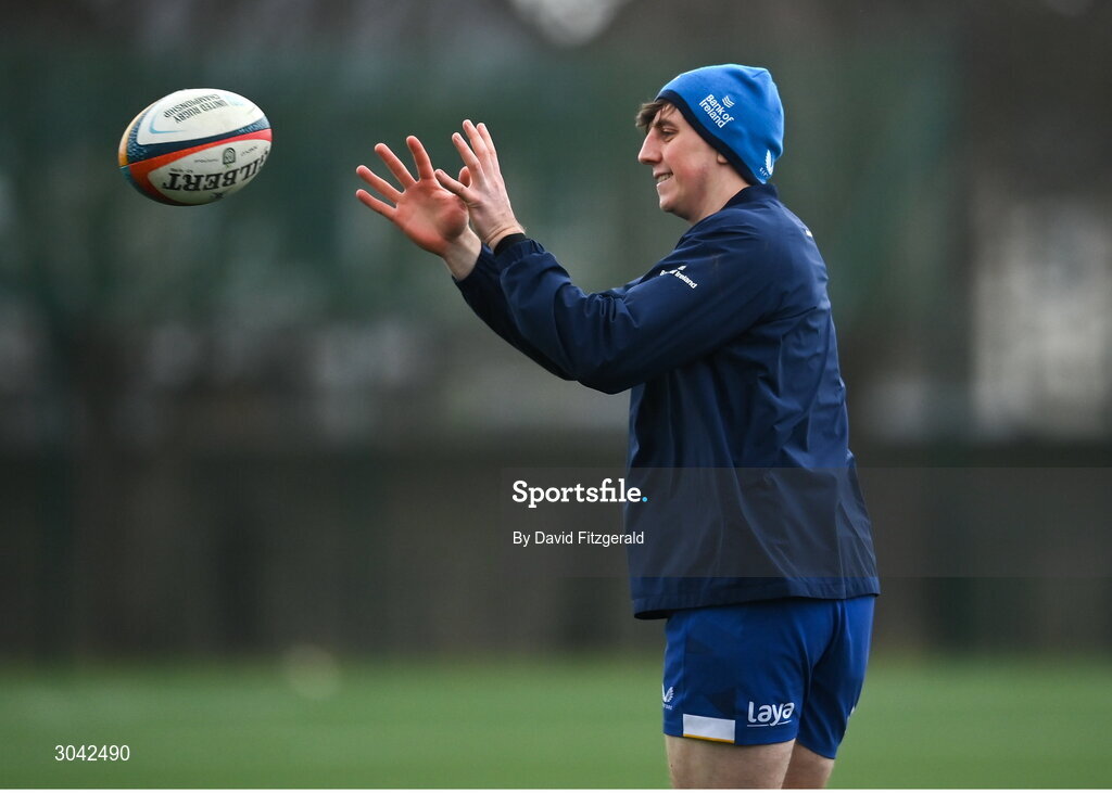 10 February 2025; Charlie Tector during Leinster Rugby squad training at UCD in Dublin. Photo by David Fitzgerald/Sportsfile