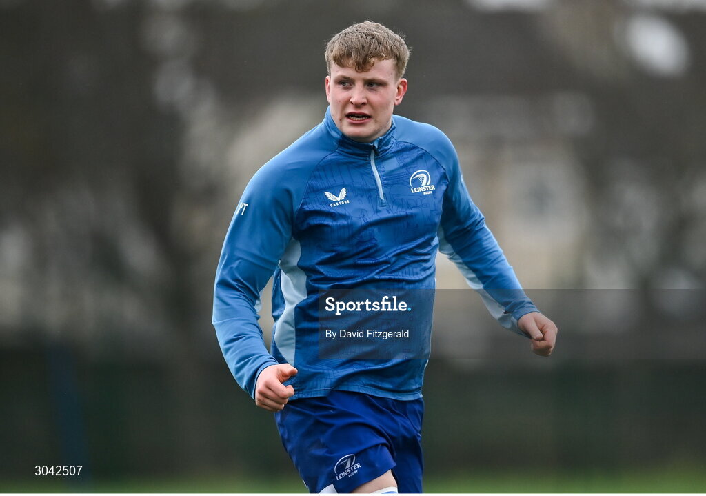 10 February 2025; Conor O'Tighearnaigh during Leinster Rugby squad training at UCD in Dublin. Photo by David Fitzgerald/Sportsfile