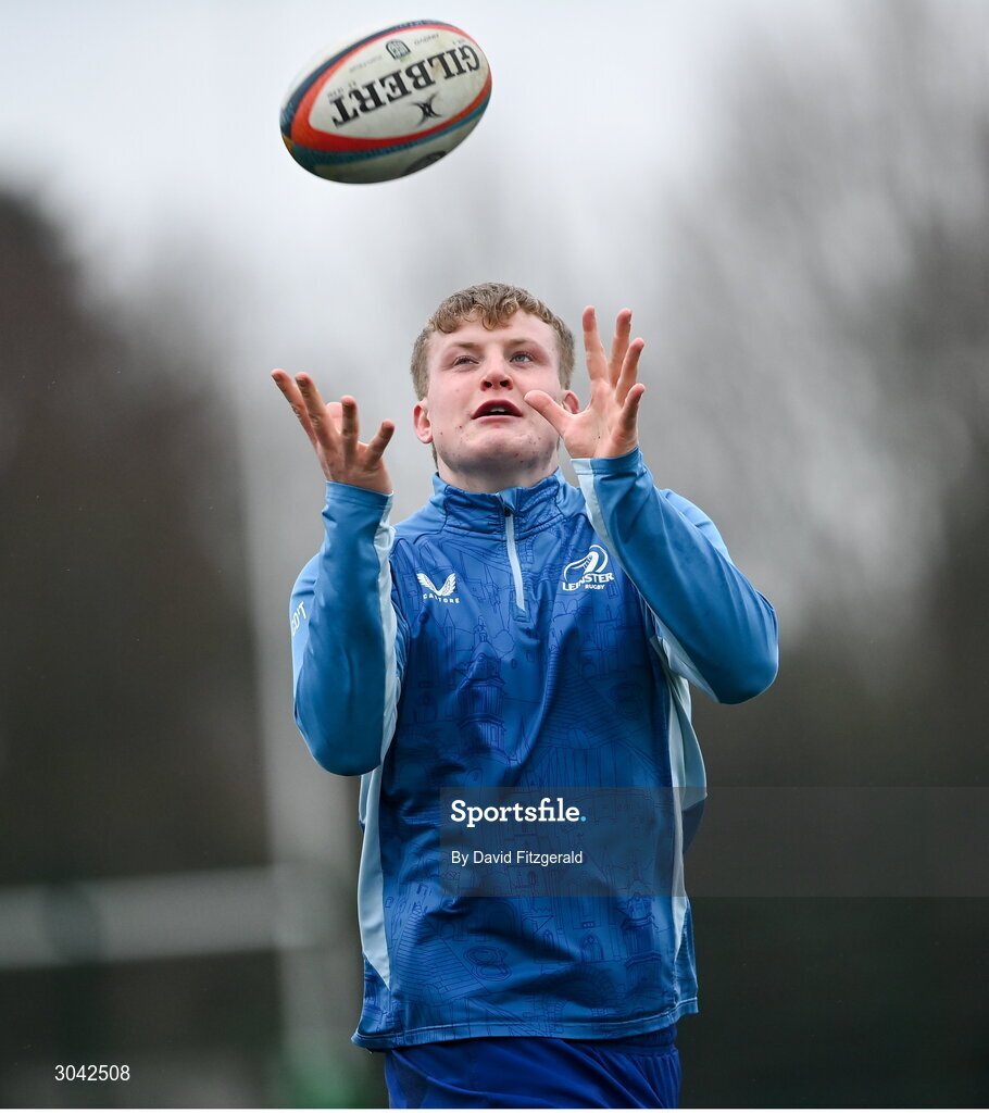 10 February 2025; Conor O'Tighearnaigh during Leinster Rugby squad training at UCD in Dublin. Photo by David Fitzgerald/Sportsfile