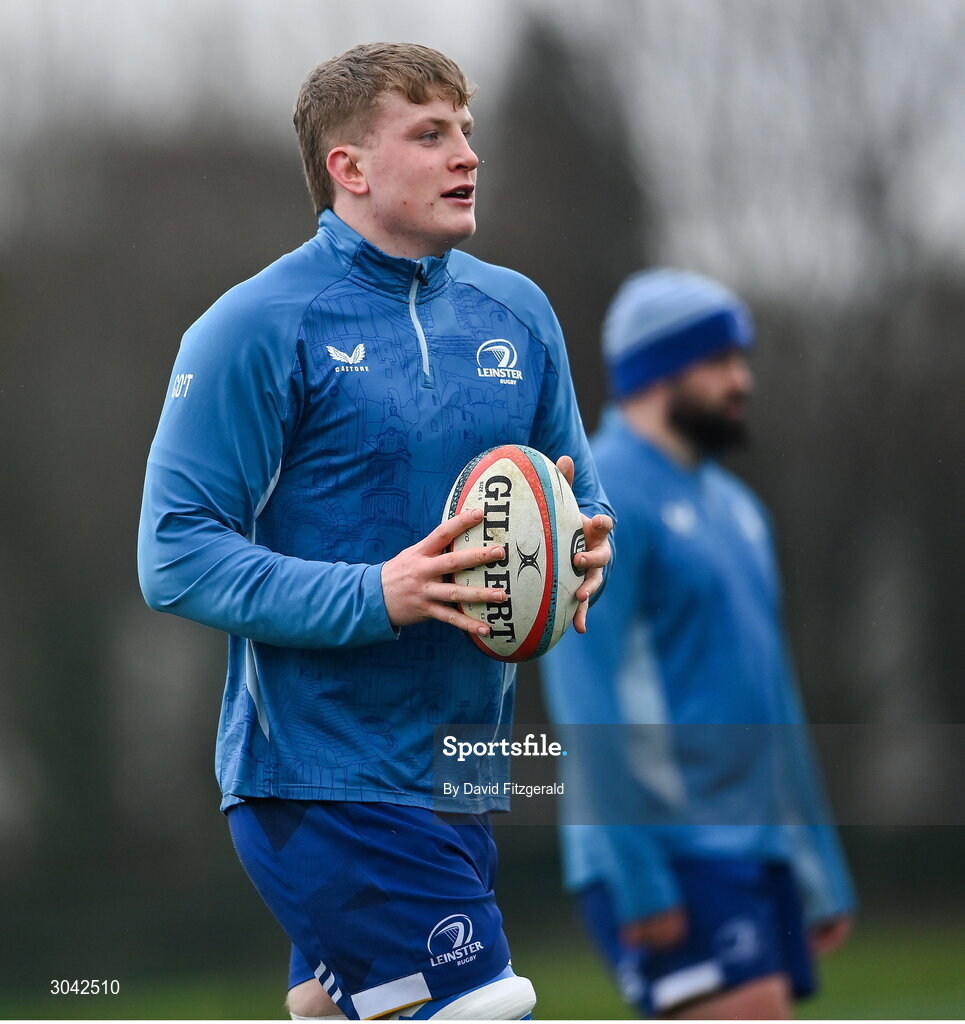 10 February 2025; Conor O'Tighearnaigh during Leinster Rugby squad training at UCD in Dublin. Photo by David Fitzgerald/Sportsfile