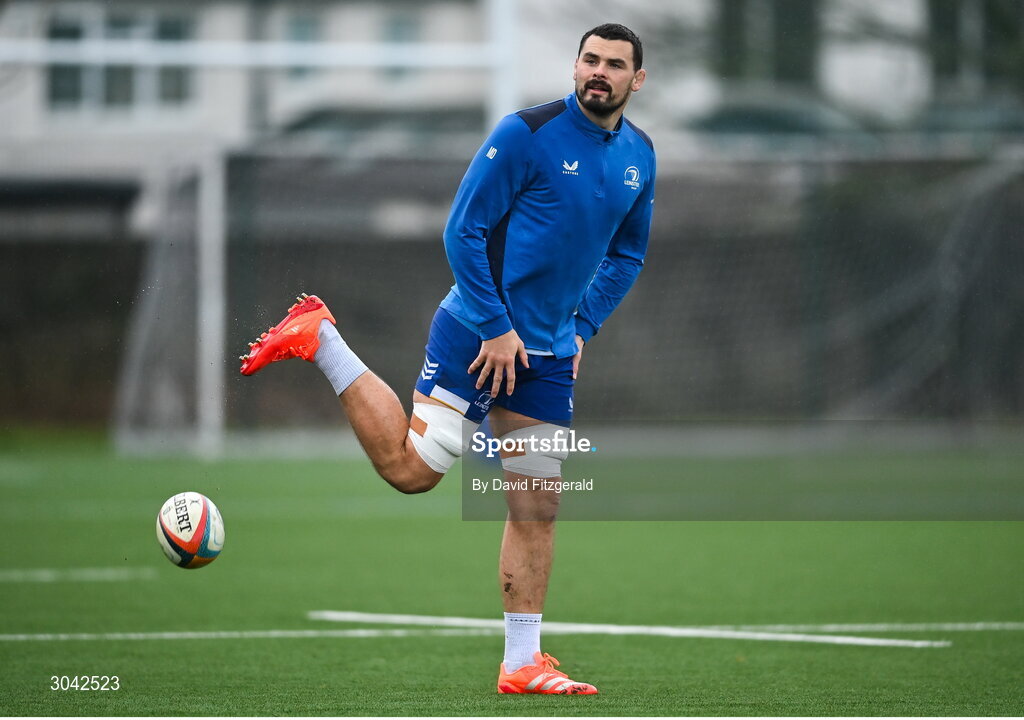 10 February 2025; Max Deegan during Leinster Rugby squad training at UCD in Dublin. Photo by David Fitzgerald/Sportsfile