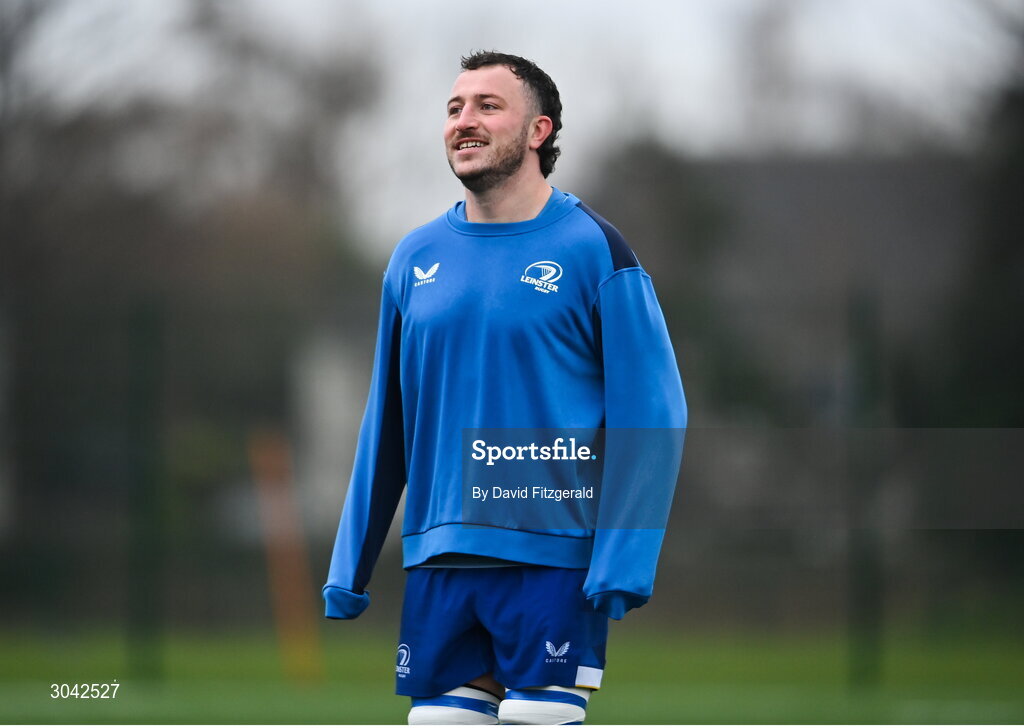 10 February 2025; Will Connors during Leinster Rugby squad training at UCD in Dublin. Photo by David Fitzgerald/Sportsfile