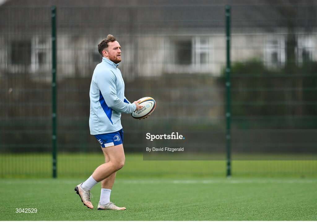 10 February 2025; Liam Turner during Leinster Rugby squad training at UCD in Dublin. Photo by David Fitzgerald/Sportsfile