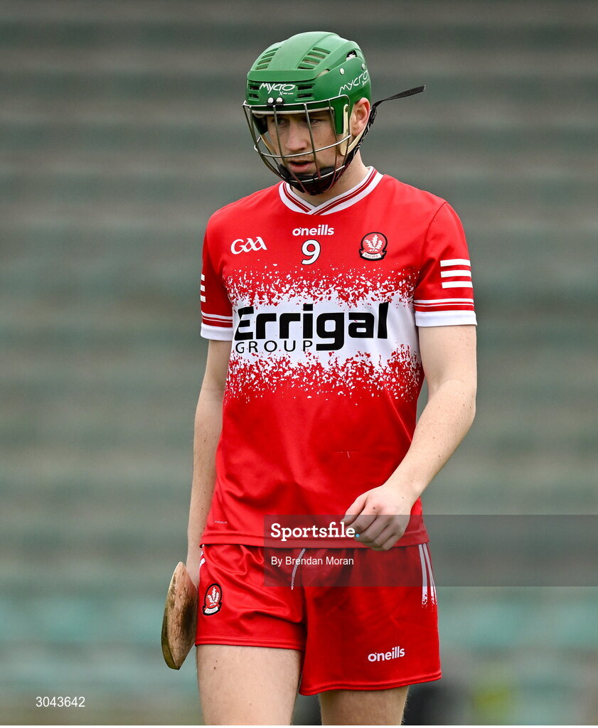 9 February 2025; Ryan McGill of Derry during the Allianz Hurling League Division 2 match between Kerry and Derry at Austin Stack Park in Tralee, Kerry. Photo by Brendan Moran/Sportsfile