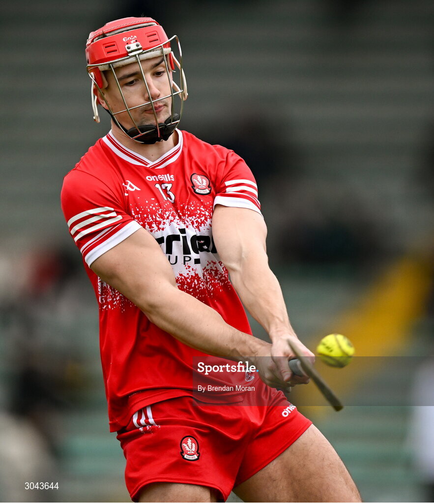 9 February 2025; John Mullan of Derry during the Allianz Hurling League Division 2 match between Kerry and Derry at Austin Stack Park in Tralee, Kerry. Photo by Brendan Moran/Sportsfile