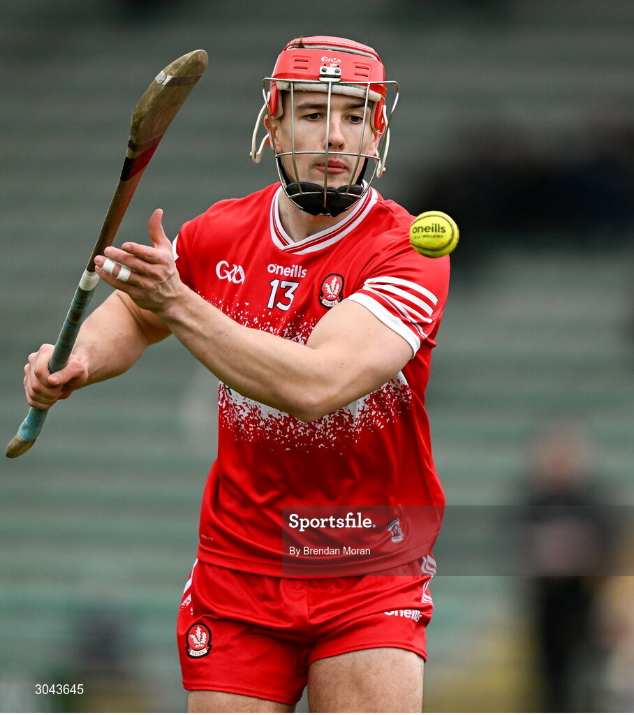 9 February 2025; John Mullan of Derry during the Allianz Hurling League Division 2 match between Kerry and Derry at Austin Stack Park in Tralee, Kerry. Photo by Brendan Moran/Sportsfile
