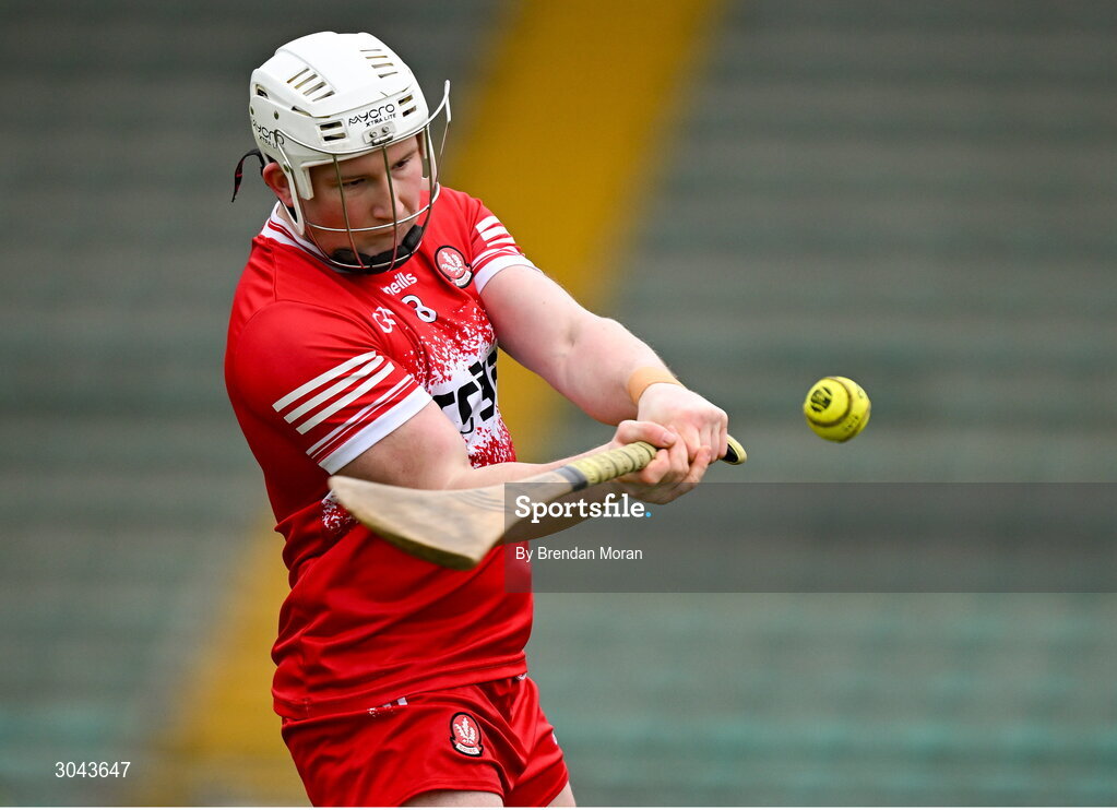 9 February 2025; Richie Mullan of Derry during the Allianz Hurling League Division 2 match between Kerry and Derry at Austin Stack Park in Tralee, Kerry. Photo by Brendan Moran/Sportsfile