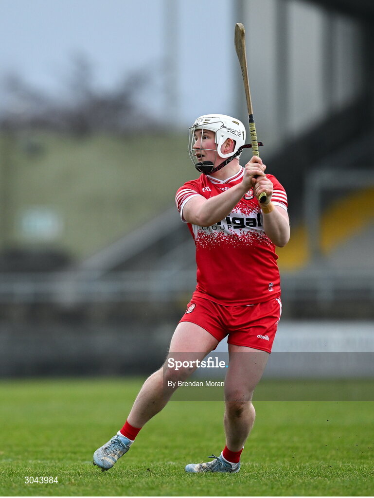 9 February 2025; Richie Mullan of Derry during the Allianz Hurling League Division 2 match between Kerry and Derry at Austin Stack Park in Tralee, Kerry. Photo by Brendan Moran/Sportsfile