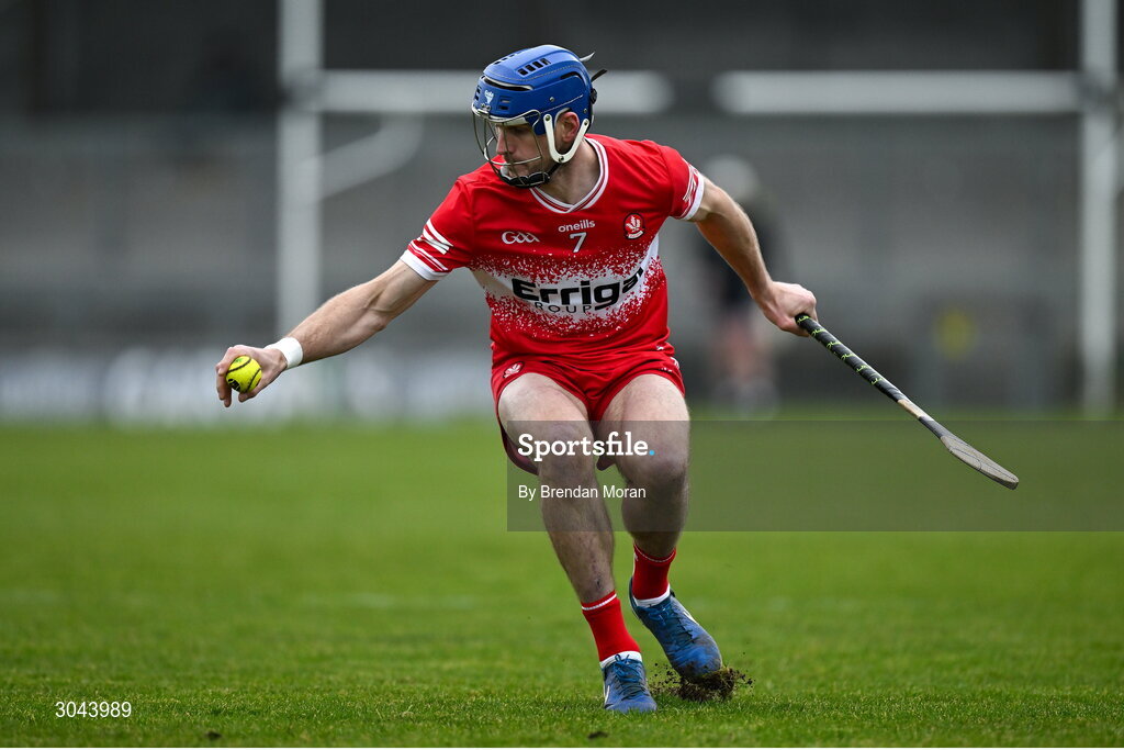 9 February 2025; Thomas Brady of Derry during the Allianz Hurling League Division 2 match between Kerry and Derry at Austin Stack Park in Tralee, Kerry. Photo by Brendan Moran/Sportsfile