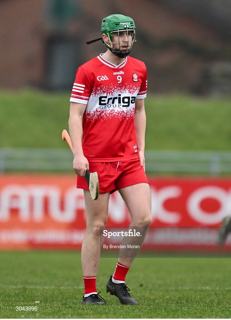 9 February 2025; Ryan McGill of Derry during the Allianz Hurling League Division 2 match between Kerry and Derry at Austin Stack Park in Tralee, Kerry. Photo by Brendan Moran/Sportsfile